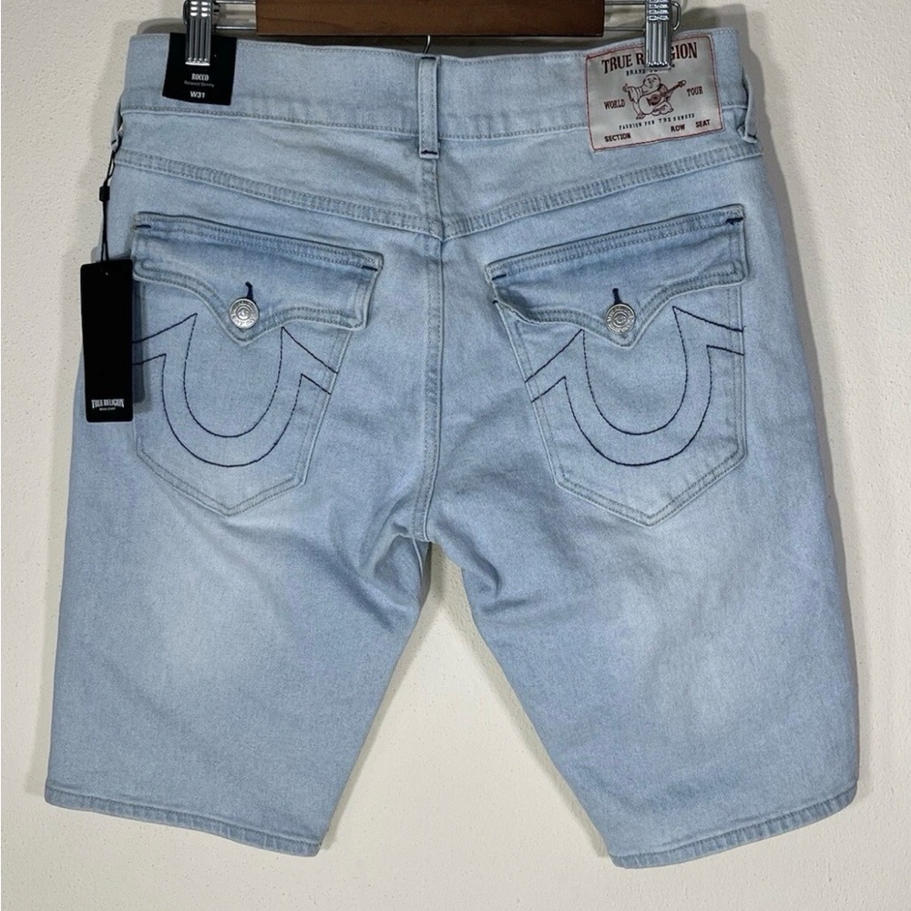 TRUE RELIGION Rocco Jean Shorts Men's Sz 31 Light Wash Relaxed Skinny Flap New - Picture 3 of 9